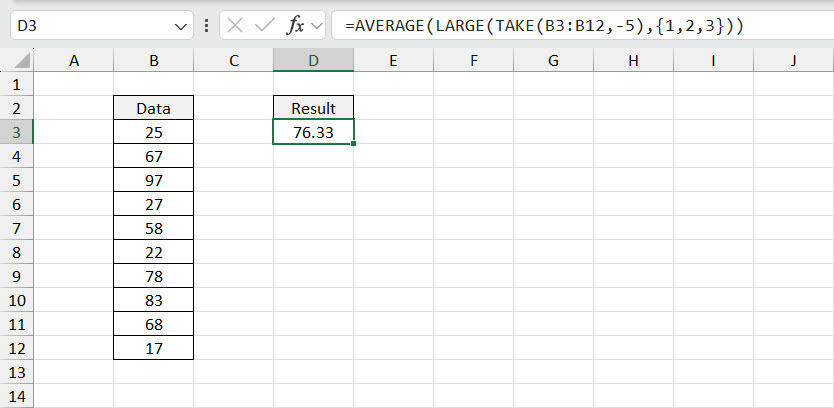 Average the Largest 3 Values from the Last 5 Rows