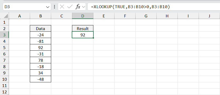 Lookup the First Positive Value